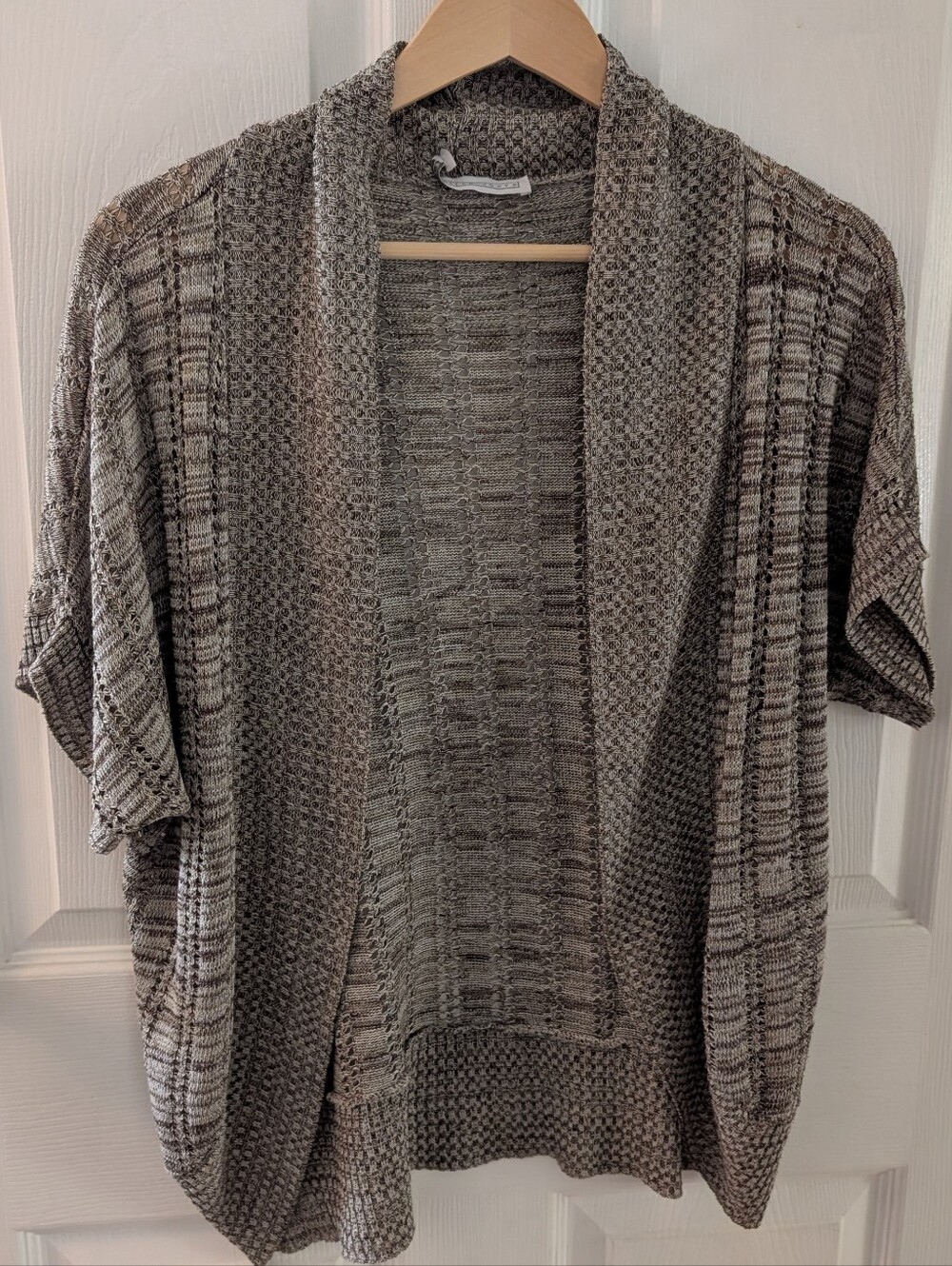 Sheer Open Knit Open-Front Short Sleeve Knit Cardigan - Taupey Brown